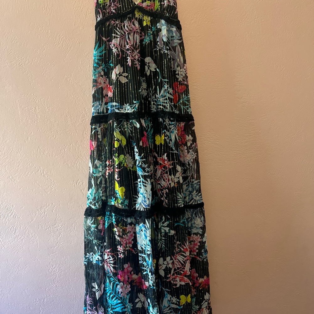 ROCOCO SAND Moonlight Floral Metallic Maxi Tiered Dress Sz small. - Picture 3 of 8